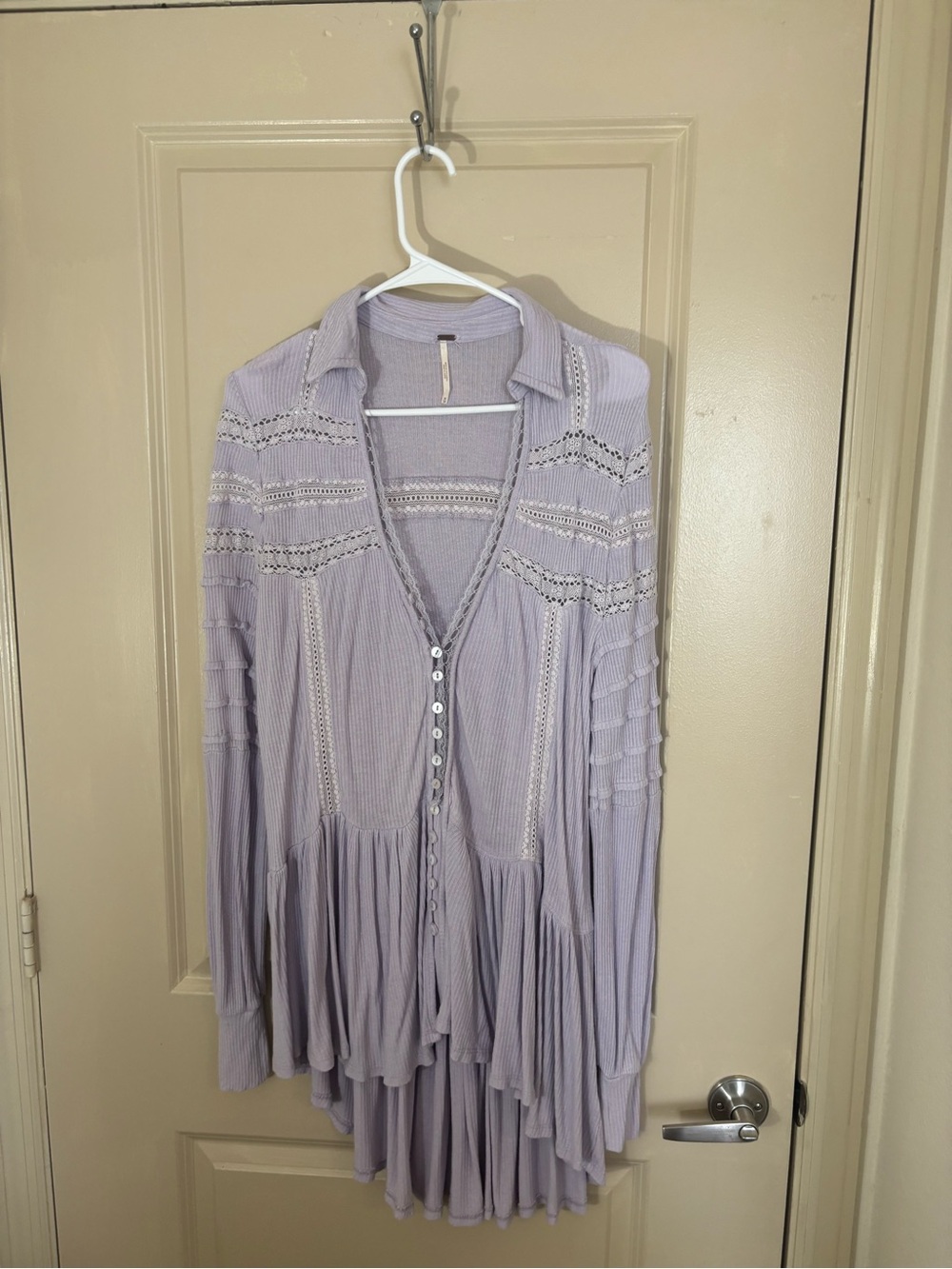 Free People Lavender Crochet-Trim Button-Front Tunic